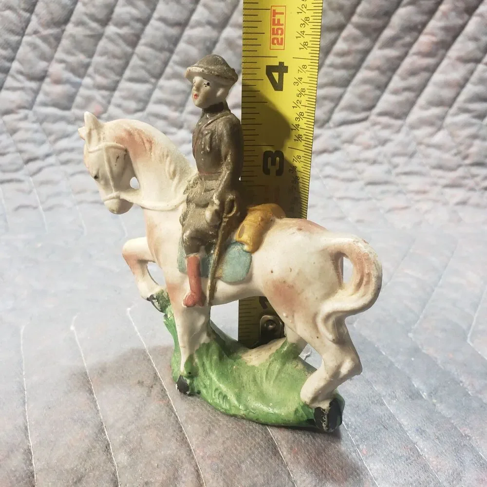 Vintage Made in Japan Bisque Cavalry Soldier Horse Figurine Military Decor 3.5